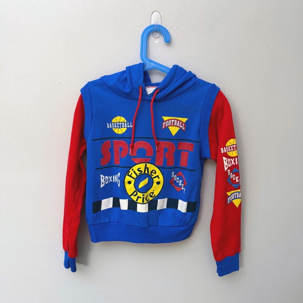 Vintage 80s Kids 5-6 Fisher Price Sports Hoodie Sweatshirt Colorblock Primary
